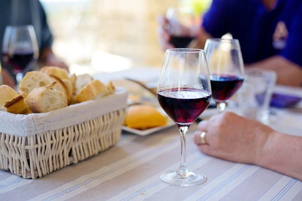 table with bread and wine